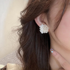 3D white flower earrings