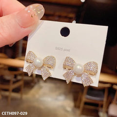 Bow With Pearl Earrings