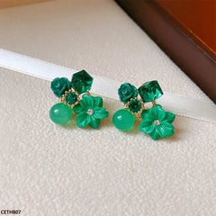 Green flower earrings