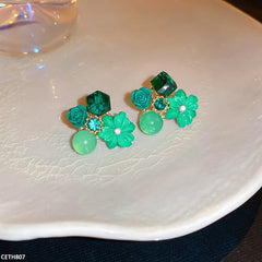 Green flower earrings