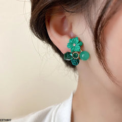 Green flower earrings